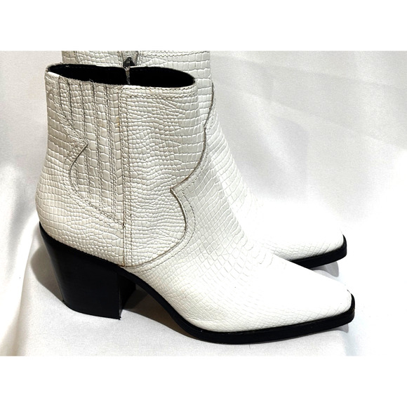 Lucky Brand White Croc-Embossed Heeled Boots - Picture 4 of 10